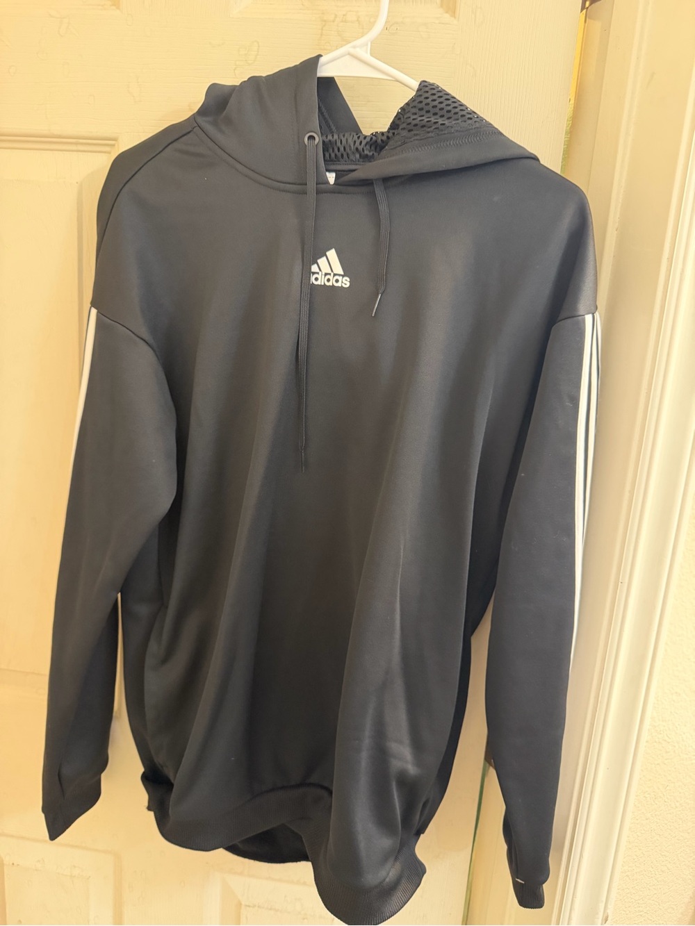 adidas Black Hooded Pullover with White Stripe Detail